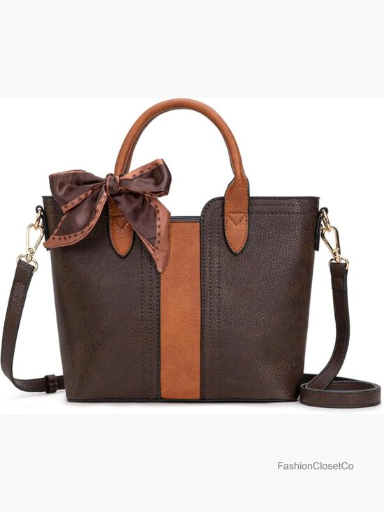 Handbags - Vegan Leather Tote Bag with Detachable Crossbody Strap Satchel Handbag